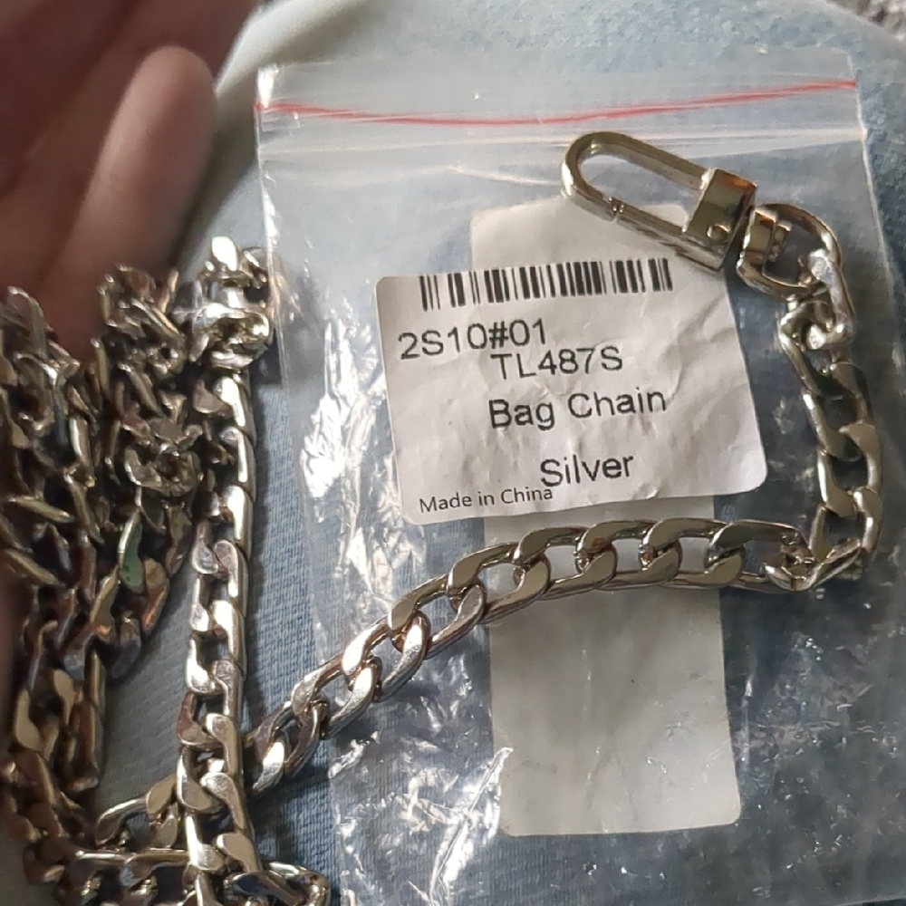 Silver Bag Purse Long Metal Chain Clip On Strap Accessory